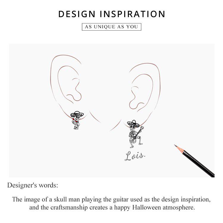 Серьги-гвоздики Bamoer из оксидированного серебра для женщин, мужские украшения с черепом и гитарой, подарок для девочки, ювелирные изделия из стерлингового серебра 925 пробы