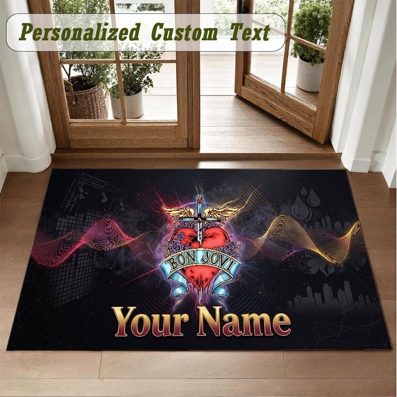 Crystal Velvet Square Rug Custom NameBon Jovi Pattern Non Slip Home Floor Decor Rug