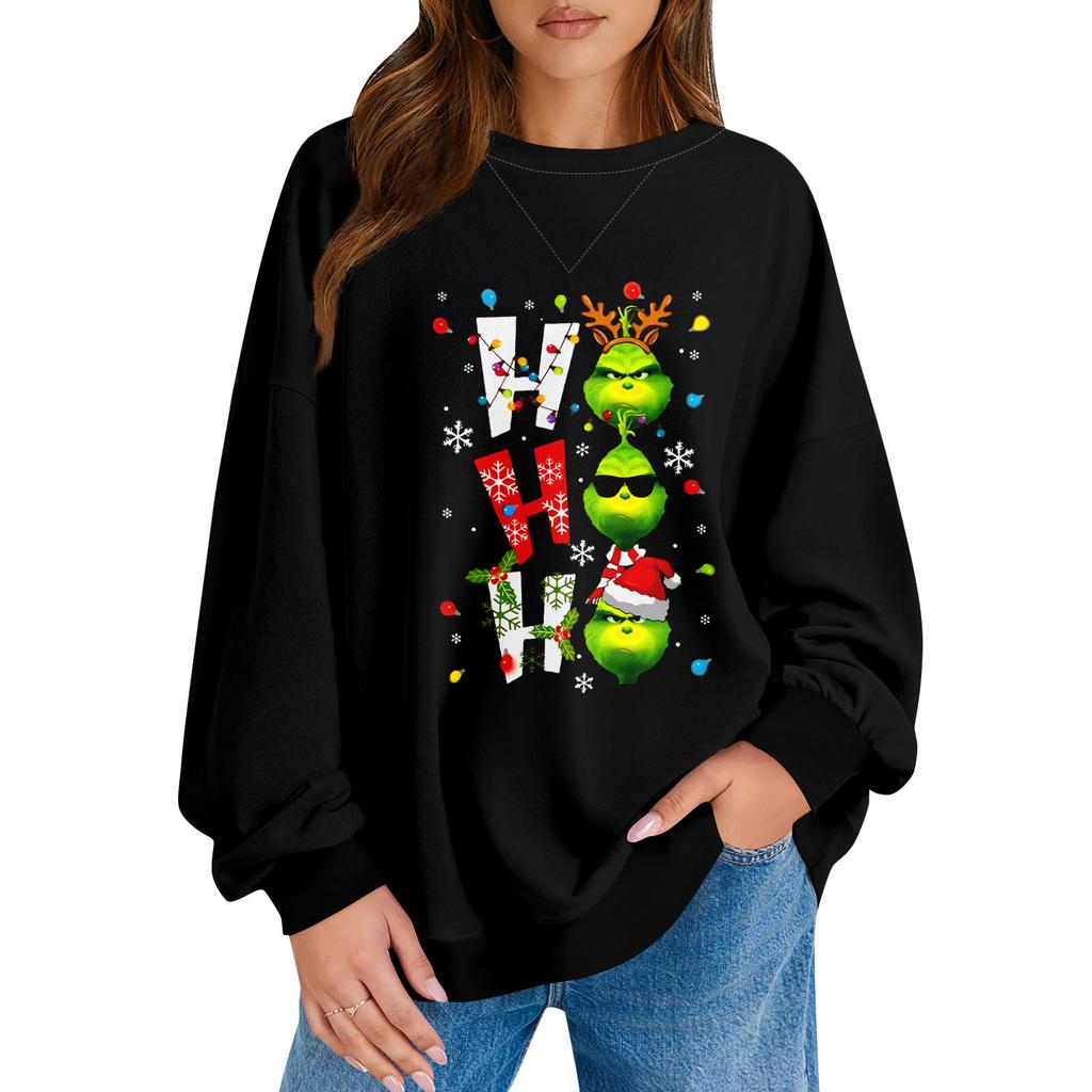 Женский повседневный рождественский принт пуловер с длинным рукавом рубашка свободного покроя свитшот
