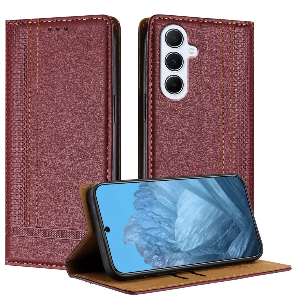 For Samsung Galaxy A26 5G Case L-Shaped Grid Pattern Leather Stand Phone Cover with Card Slots