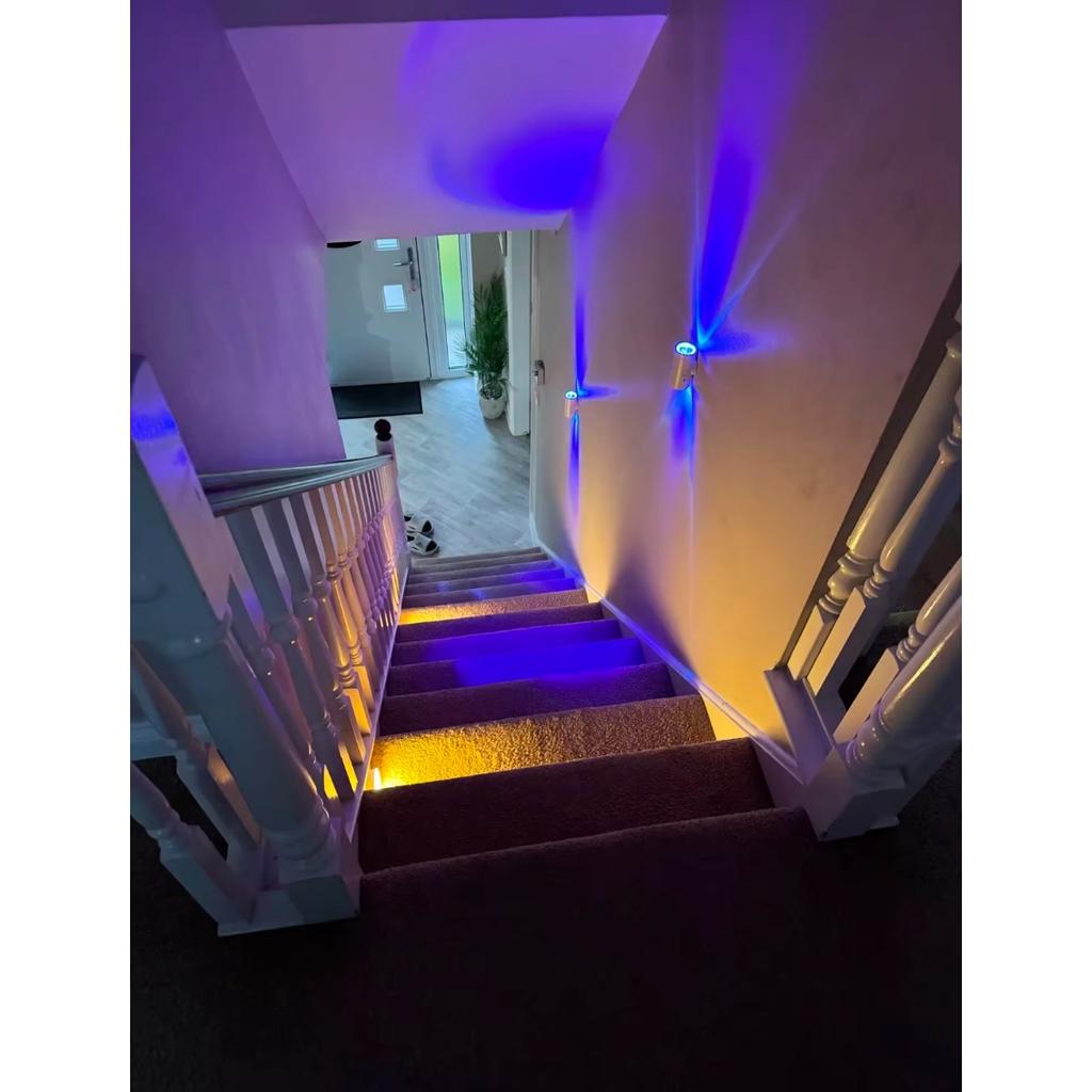 JOYBLISS Rechargeable LED Night Light with Motion Sensor Wall Lamp RGB Gradient Ambient Light Dimmable Indoor Light Magnetic Step Lamp