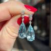 Huitan Big Long Water Drop Cubic Zirconia Dangle Earrings Temperament Blue Dangle Earrings Wedding Trendy Jewelry for Women