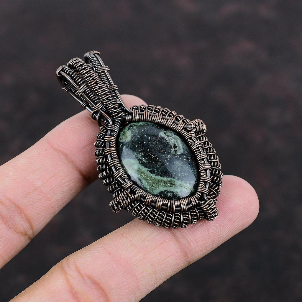 Подвеска из камбабского яшма, обернутая медной проволокой, ручная работа, бохо-украшение, подвеска из драгоценного камня высшего качества, красивая медная бижутерия, подарок для нее