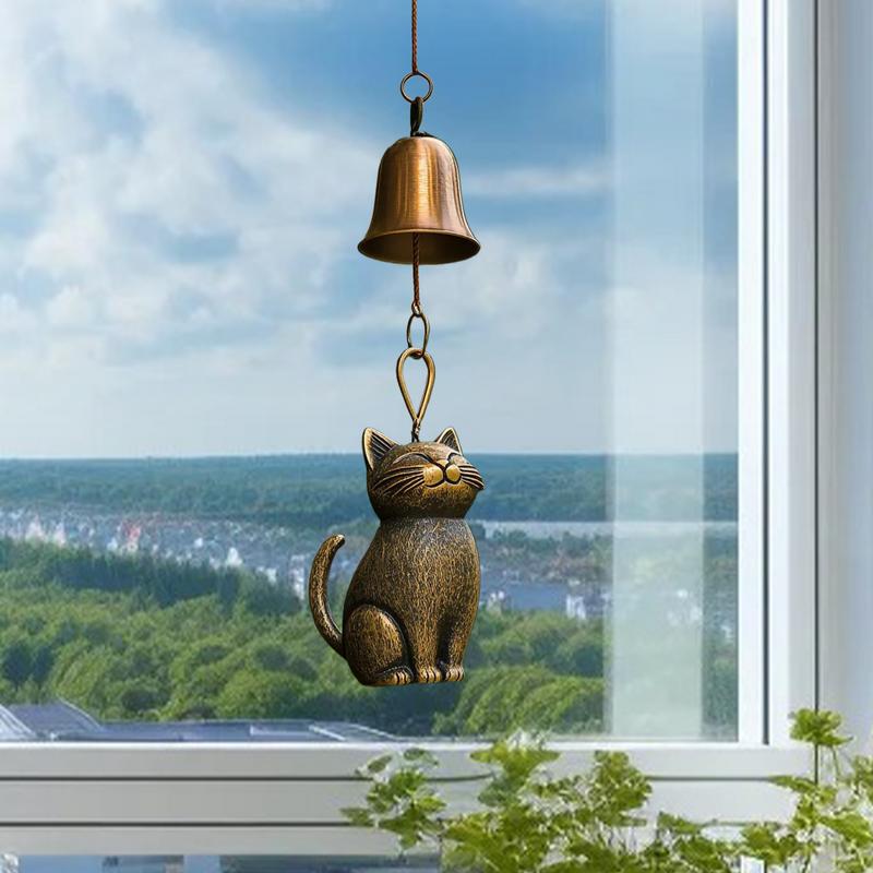 Кошачий колокольчик ветра для сада, двора, двери, украшения, элегантная статуэтка животного, декор, наружный подвесной колокольчик для двора, дома, балкона