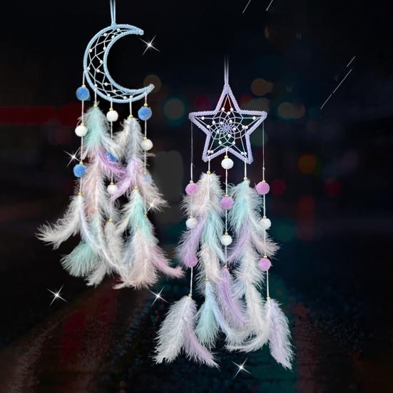 Colorful Feather Dream Catcher with Lamp Strip Living Room Girls Bedroom Wall