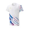 Li Ning Badminton Series V-Neck Pullover Comfortable Versatile Breathable Short Sleeve Badminton Shirt Unisex Tops Standard-White AAYU223-2