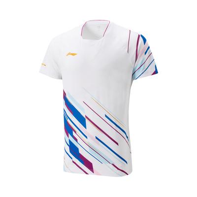 Li Ning Badminton Series свитер с V-образным вырезом удобная универсальная дышащая рубашка для бадминтона с коротким рукавом унисекс топы стандартно-белые AAYU223-2