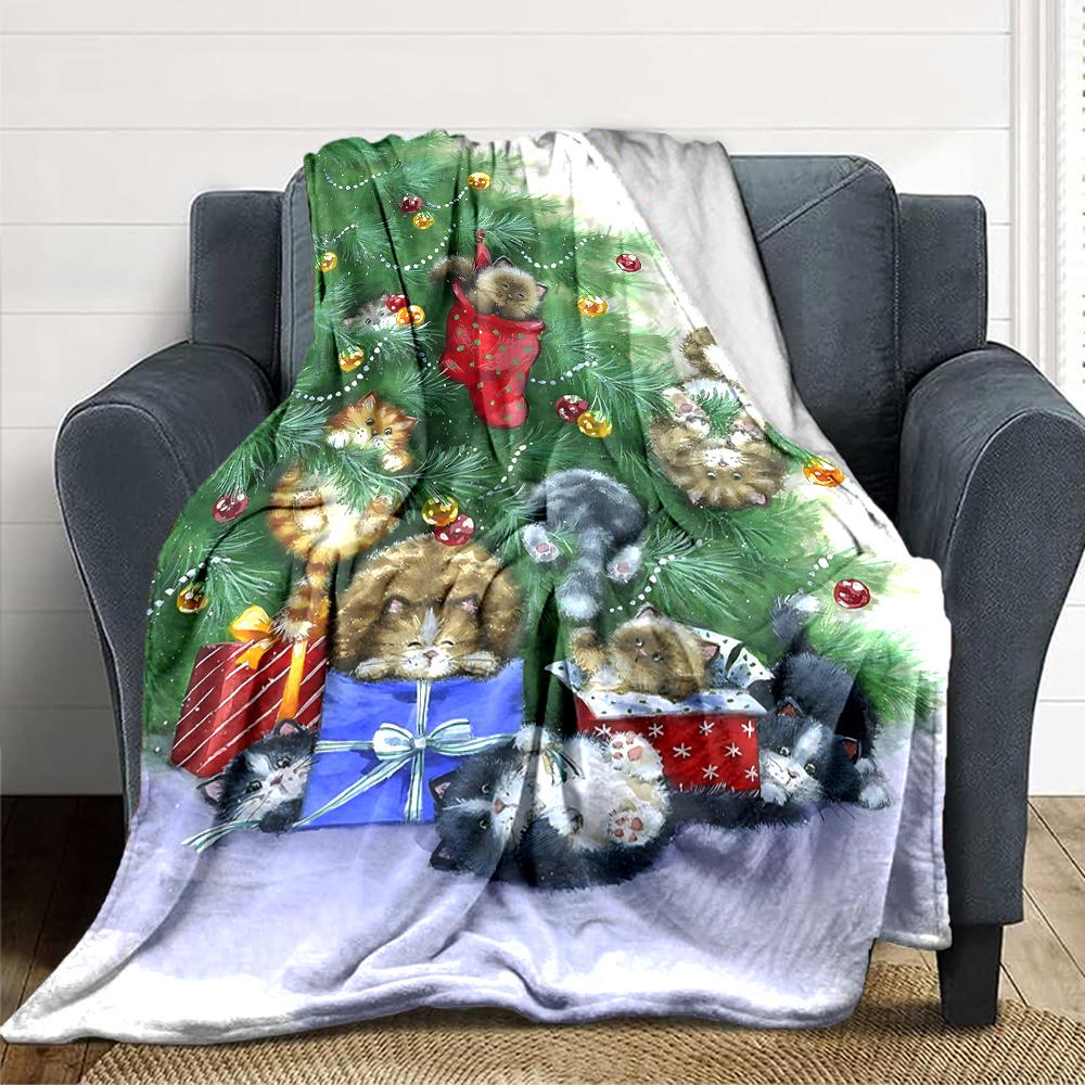 Christmas Cats Presents Blanket Soft Throw Blanket For Home Bedroom Bed Sofa Travel Office Solid Christmas Blanket