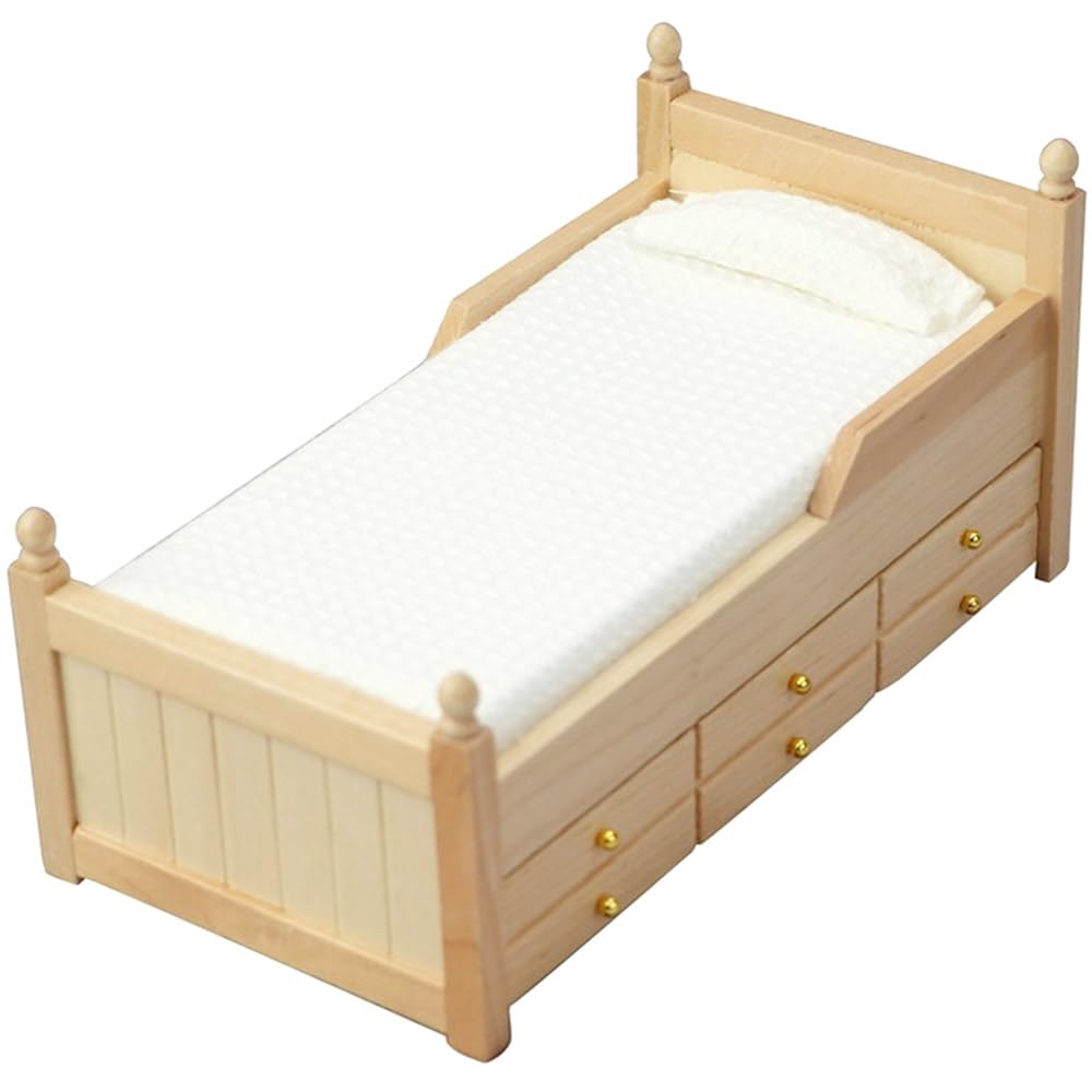 Мойн мойн Миниатюрная мебель Кукольный домик Ящик для хранения Подвижная кровать Подушка Простой Деревянный Натуральный коричневый Белый 2311mini37 1/12 112 (Футон и