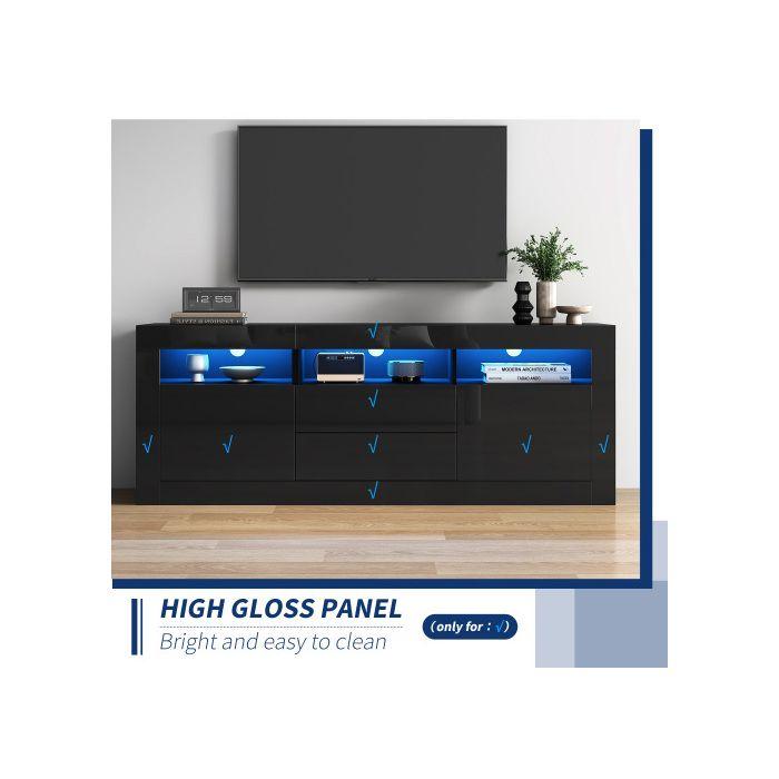 Meuble TV - MUVOE - 160x35x60cm - Brillant - Éclairage LED