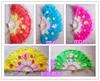 New Direct-Selling Fan with Gemstone Sequins, Four-Layer Tulle, Double-Sided Floral Design, Gold Thread Edging, Suitable for Yangko Dance