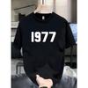 Мужская минималистичная ретро футболка с принтом блочных цифр "1977", повседневный уличный топ с коротким рукавом