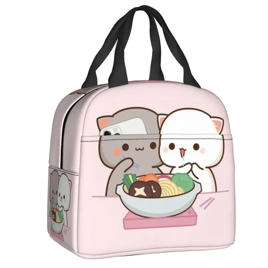 Mochi Cat Chef Peach Insulated Lunch Bag for Outdoor Picnic Peach And Goma Resuable Thermal Cooler Lunch Box Women Children