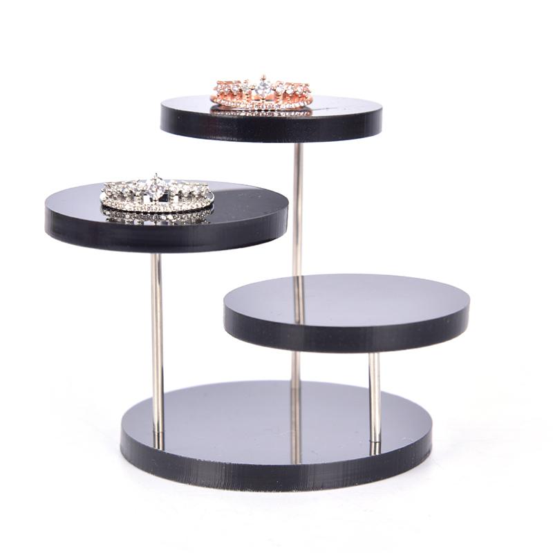 3 Layers Round Acrylic Jewelry Display Stand Necklace Earring Ring Show Rack