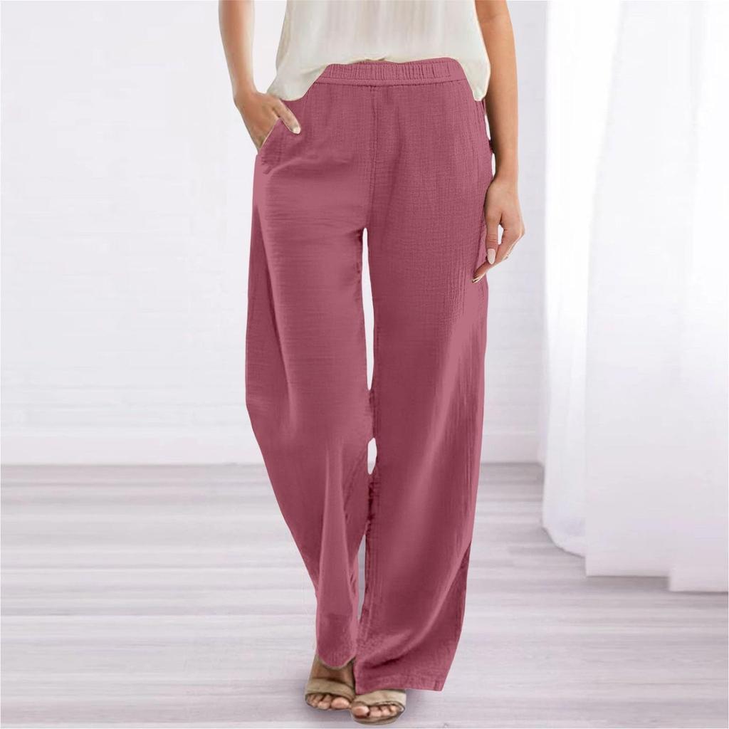 Women's Solid Color Casual Pants Versatile Loose Cotton Linen Wide Leg Pants