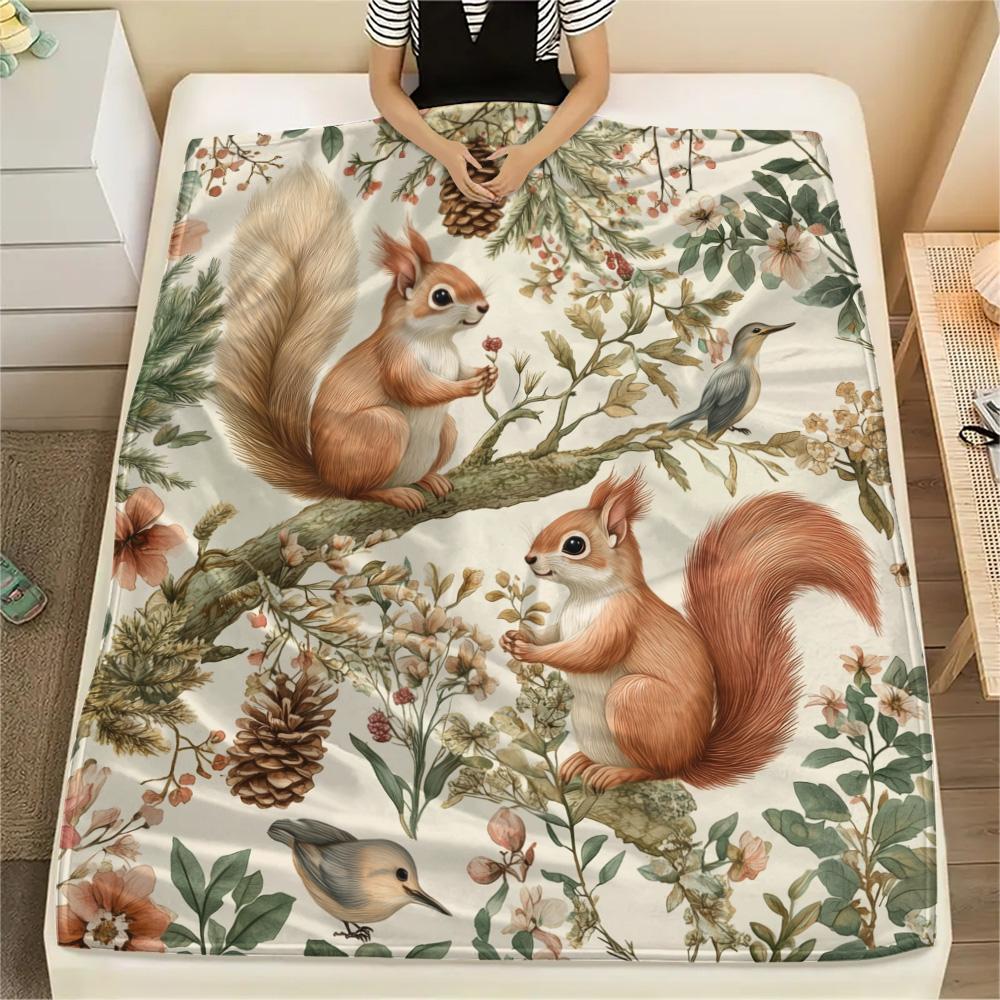 Grey Squirrel Print Flannel Blanket, High quality Comfortable for All Seasons, Home Decor, Warmth and Comfort