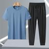 Мужской быстросохнущий спортивный комплект Ice Silk: Летний топ с коротким рукавом и длинные брюки