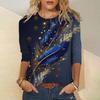 Plume Printed Women's Autumn/Winter Clothing Round-Neck Long Sleeves Fashions T-Shirts Imitation Cotton Oversize Tops New Styles