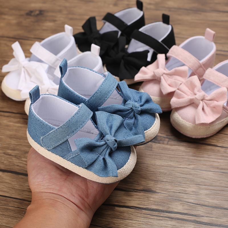 Хлопковая обувь для маленьких девочек, весна-лето, милая повседневная обувь с бантом и мягкой подошвой, нескользящая обувь для малышей, повседневная обувь