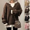 Women Autumn Winter Casual Loose V-neck Knitted Sweaters Long Sleeve Pullovers Jumpers for Ladies