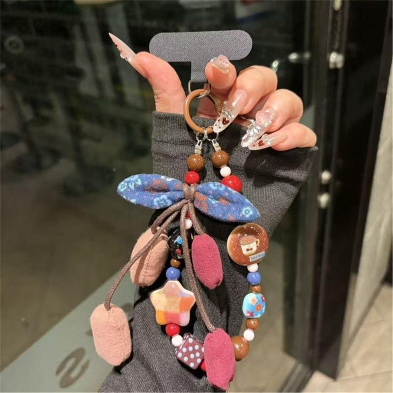 Stylish Hand Painted Ombres Star Fabric Flower Keychain Sturdy PVC Cord Unisex Keyring Bag Accessories