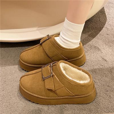 Модные женские ботинки Новые зимние универсальные плоские плюшевые туфли Женские Толстая подошва Увеличение высоты Снежные ботинки Модные Верхняя пряжка Над обувью
