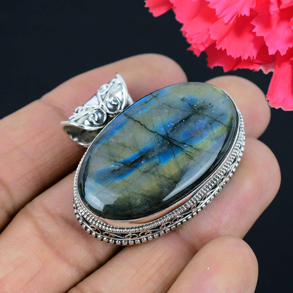 Подвеска из драгоценного камня лабрадорит, твердая подвеска из стерлингового серебра 925 пробы, ювелирный подарок для унисекс