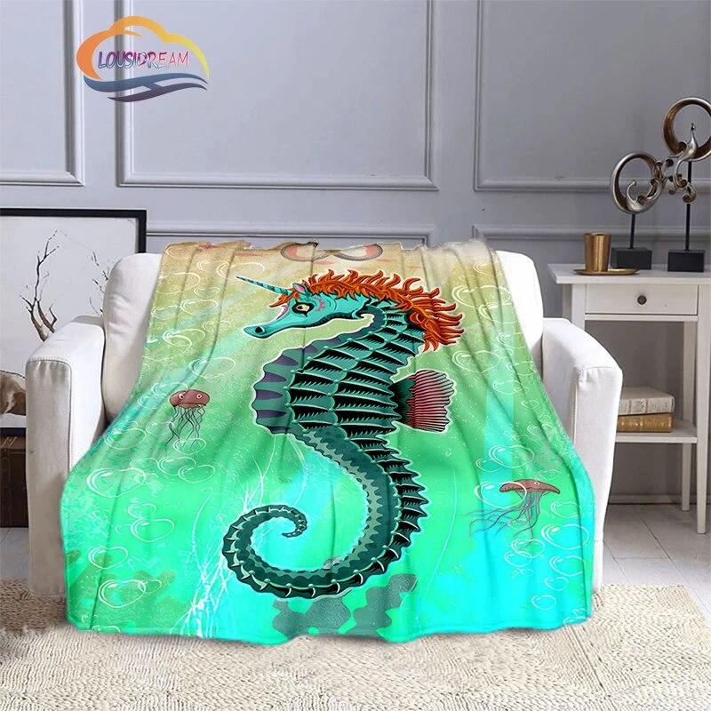 Marine Animal Sea Horse Blankets Super Soft Hippocampus Flannel Blanket Warm Lightweight Kids Bedding Sofa Chairs All Seasons