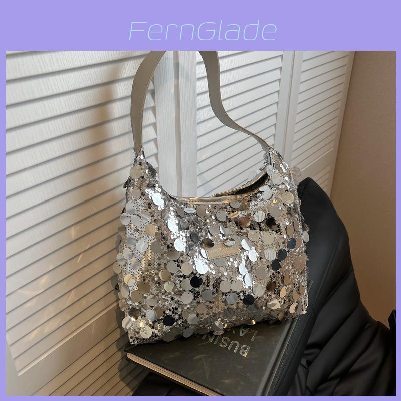 Sparkling Sequin Tote Bag For Women With Zipper Closure And Inner Phone Pocket For Casual Day Use
