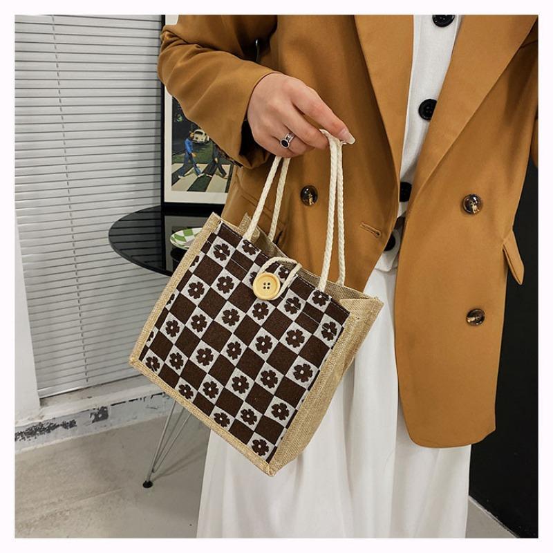 Женская сумка Flower Tide Network Red Fashion Button Портативная простая сумка Bento Маленькая холщовая сумка Цветочная сумка