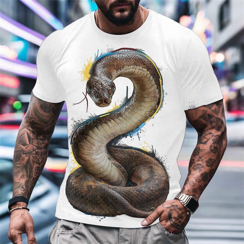 Трендовые футболки с рисунком змеи для мужчин, модные летние футболки с коротким рукавом и 3D-принтом, крутые футболки с круглым вырезом, уличные футболки в стиле хип-хоп, топы
