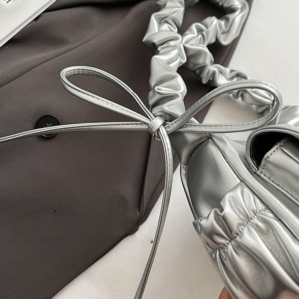 Сборчатая сумка на плечо с бантом, сумка кроссбоди из искусственной кожи, элегантная сумка подмышку с бантом, женская