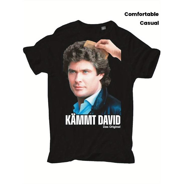 Men's Black Short Sleeve Crew Neck T-Shirt with Retro David Hasselhoff Graphic, Soft Cotton Feel, Casual Daily Wear, Relaxed Fit