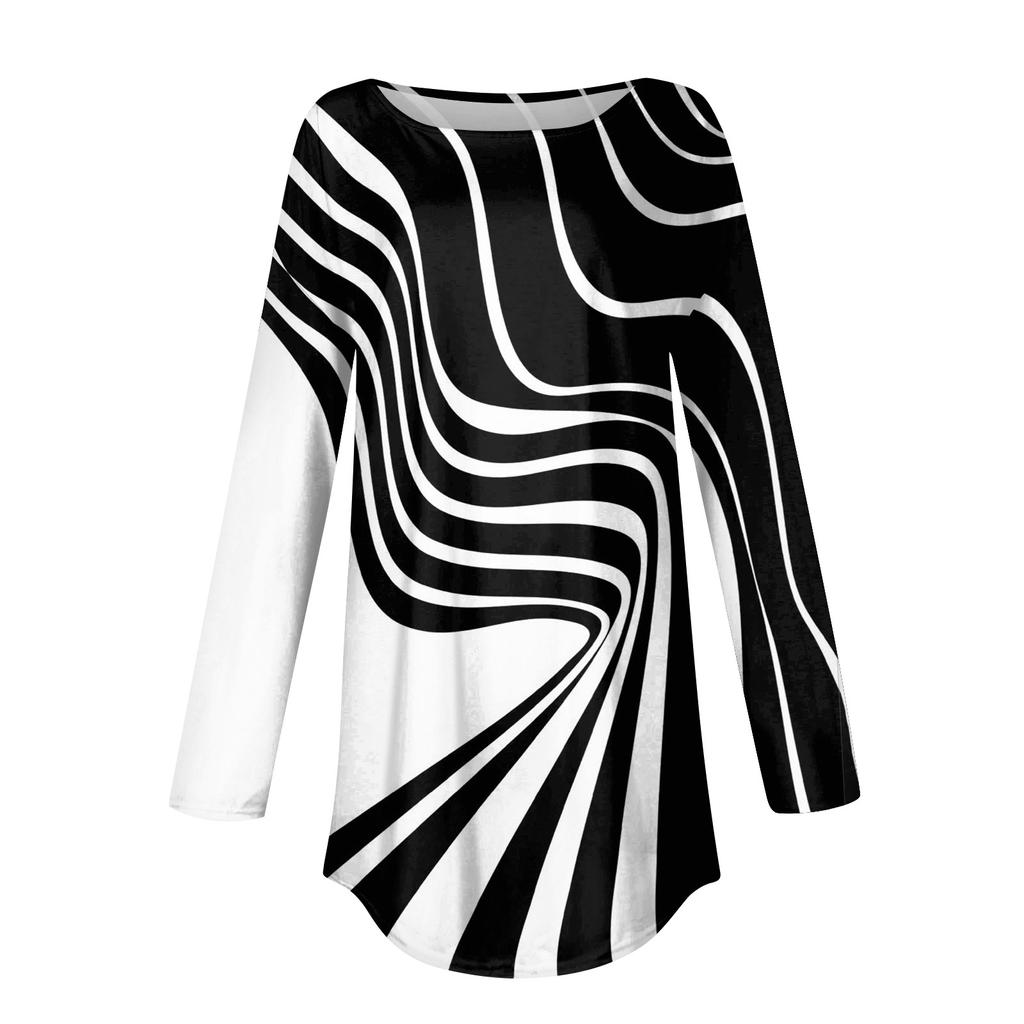 Tee Shirts For Women Fall Casual Long Sleeve Shirts Sweatshirt Geometric Stitching Printing Top Pullover