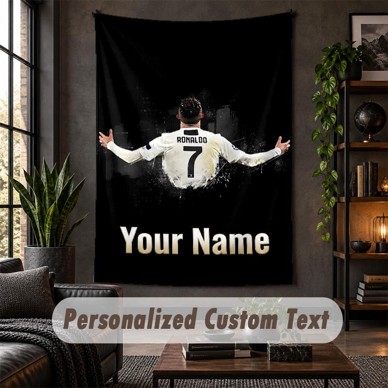 Personalized Wall Tapestry,Cristiano Ronaldo Custom Text, Soft Fabric Wall Art For Indoor Decoration