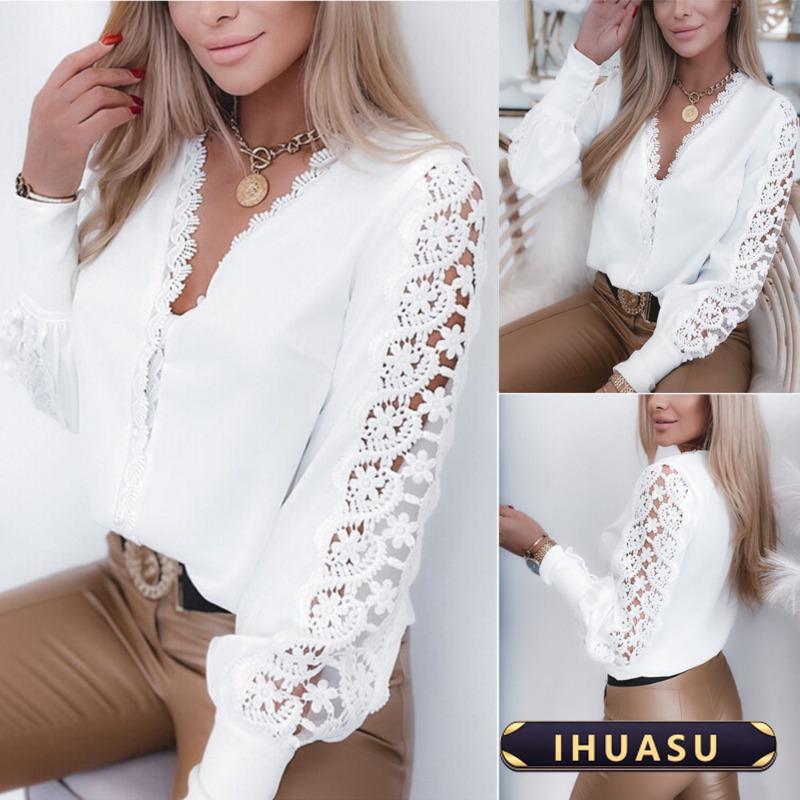 IHUASU Women's Fashion V-Neck Long Sleeve Spring Autum Casual Blouses & Shirts Elegant