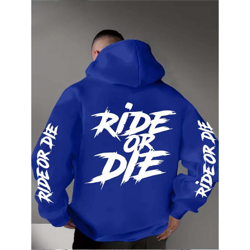Мужской Худи Ride or Die Граффити Типографика Графический Принт на Рукаве Готический Стритвир Флисовая Толстовка Осень Зима