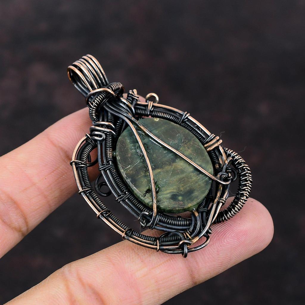 Подвеска из океанской яшмы, кулон из медной проволоки, уникальный кулон, ювелирные изделия из натуральных драгоценных камней, этнический кулон ручной работы, подарок для него, медные украшения