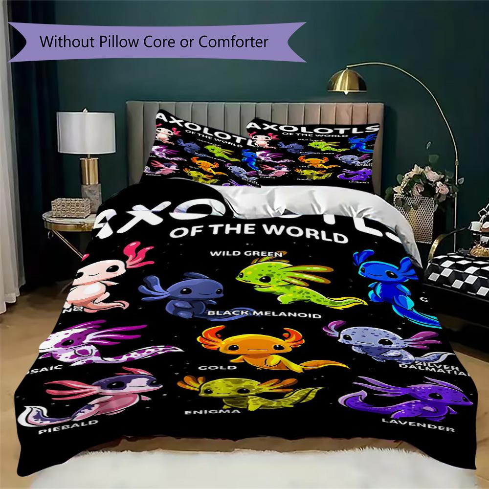 Colorful cartoon salamander Pattern Bedding,Quilt Set Quilt Cover Pillowcase Home Birthday Gift (1*duvet cover+2*pillowcase,without core)ZSJT0917167