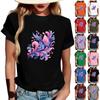 Women's Fashionable Round Neck Casual Retro Print Short Sleeved T-shirt Top