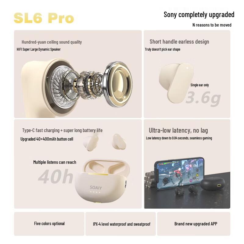 Soai SL6 Pro True Wireless Half-In-Ear Sports Bluetooth Earbuds