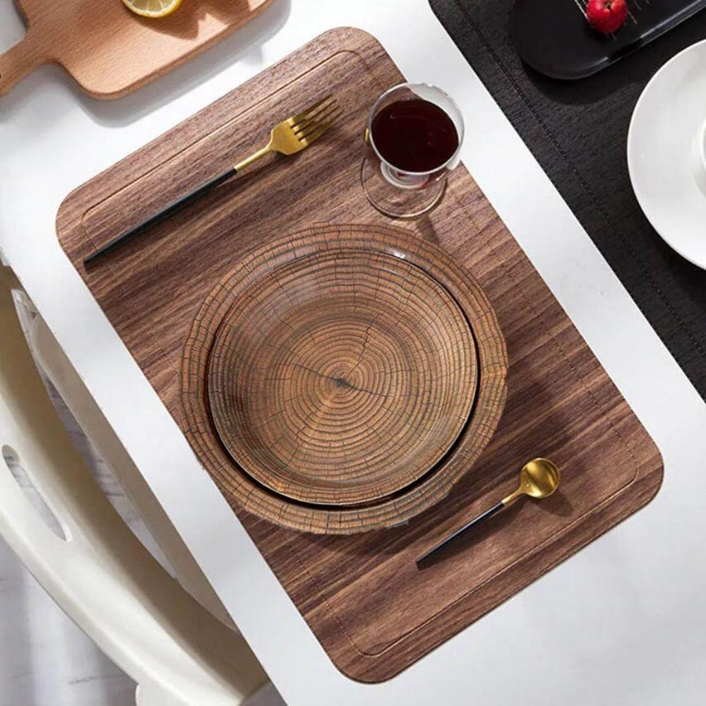 10pcs Round Imitation Wood Grain Disposable Plate Vintage Paper Food Tray Disposable Dish Picnic