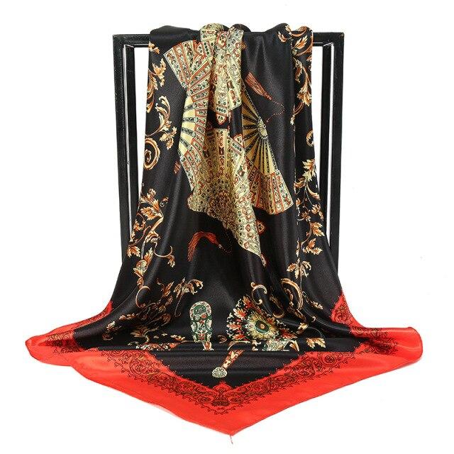 90 *90cm Square Silk Scarf Women Shawls Neckerchief Designer Print Chiffon Hijab Scarf Foulard Lady Neck Scarves Soft Big Bandana