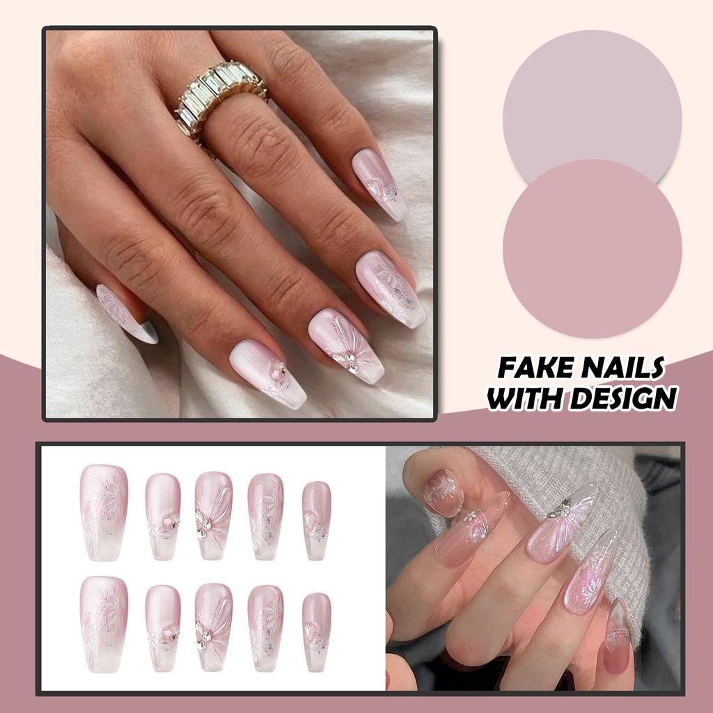 Женские накладные ногти среднего размера с рисунком телесного цвета на акриловых ногтях глянцевые накладные ногти с полным покрытием