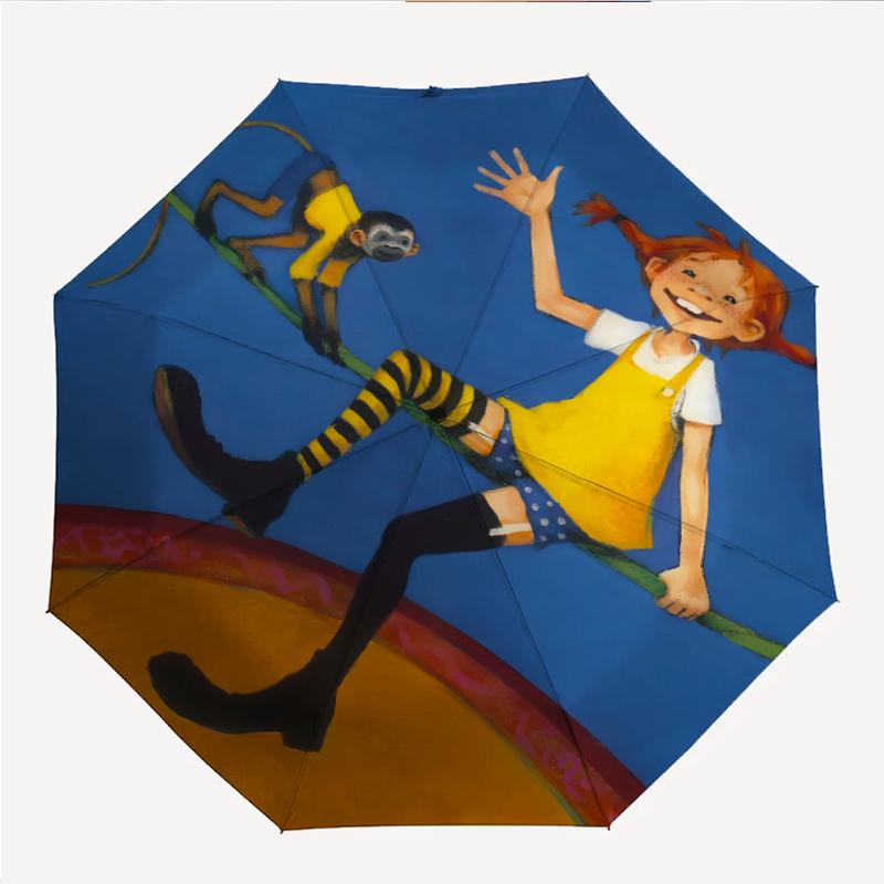 Pippi Longstocking Fashionable Automatic Opening/Closing Folding Umbrella. Portable and Foldable, Ideal for Gift, Travel, and Daily Use.