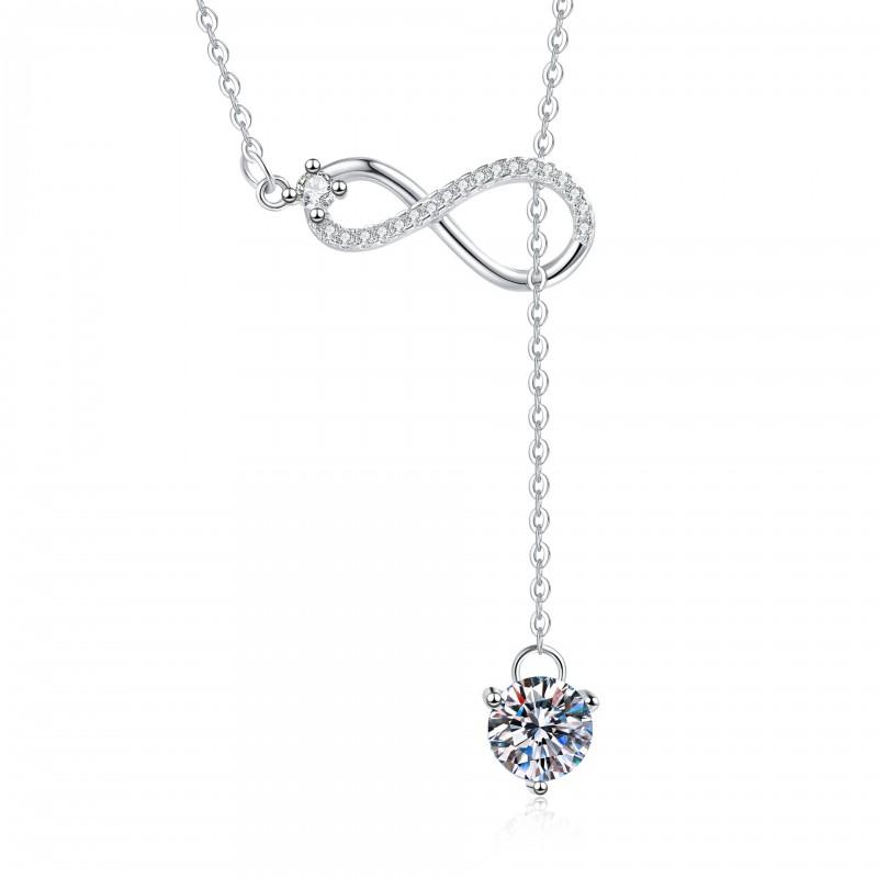 V 1ct Moissanite Infinity 8-Shaped Tassel Necklace Fashion Jewelry Women