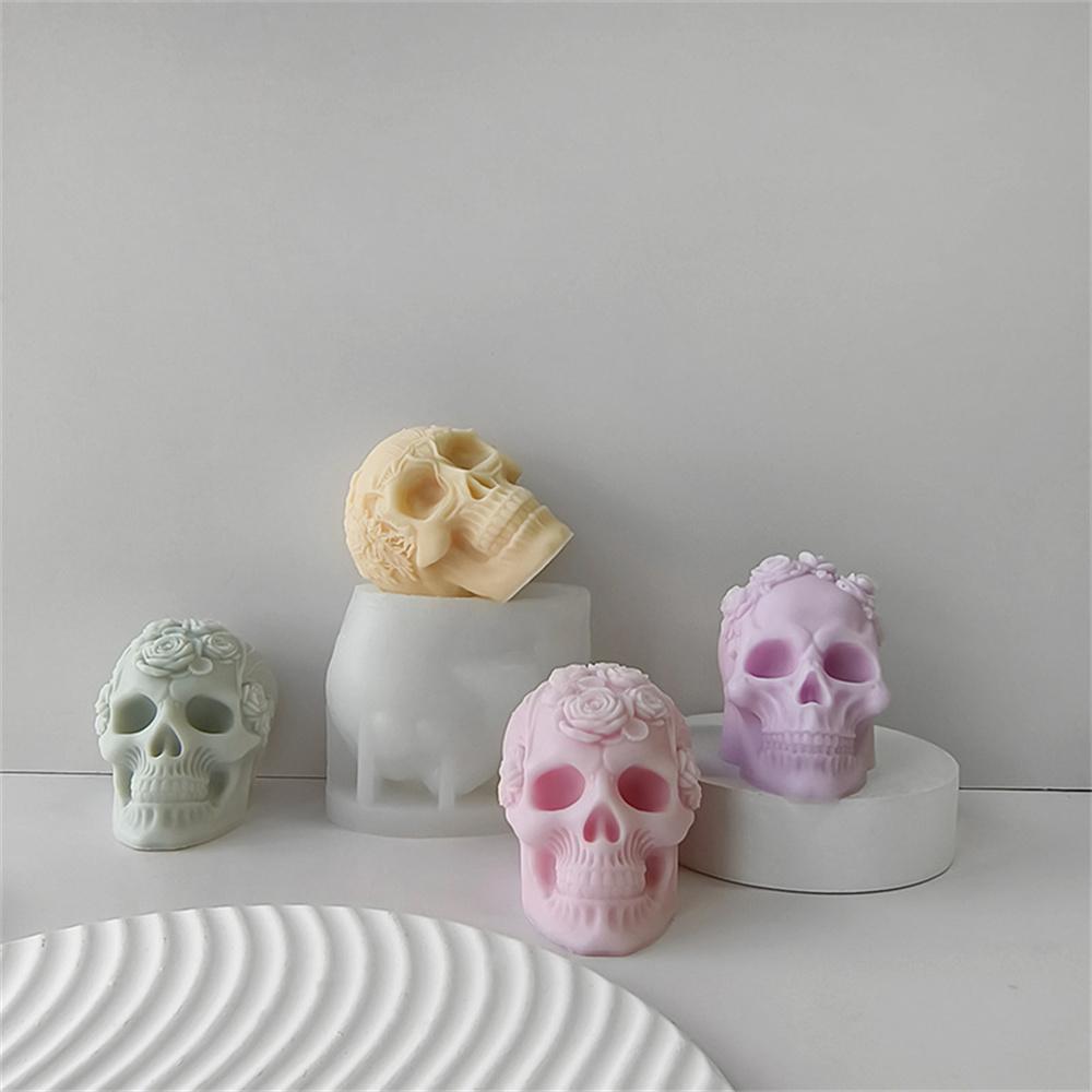 Высококачественная форма для черепа, товары для Хэллоуина, роза, цветок, череп, ароматерапия, свеча, гипс, цемент, смола, эпоксидная смола, формы