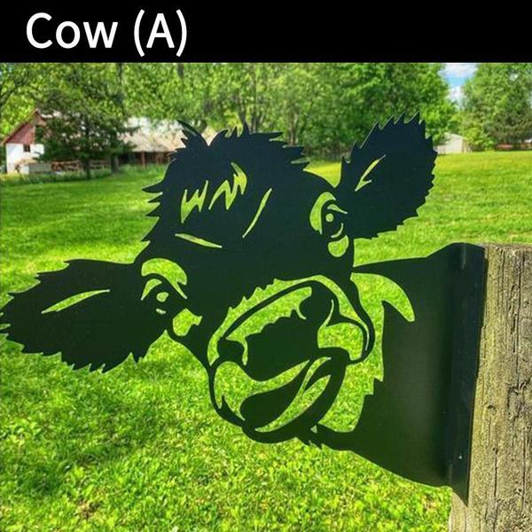 Ферма, подглядывающая корова, крупный рогатый скот, металлическое искусство, подвесное украшение для открытого сада, подглядывающая корова, лошадь, овца, курица, двор, сад, подглядывающая корова, орнамент из стали