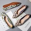 Fashion Leopard Fly Weave Pointy Toe Flats Single Shoes Shallow Casual Boat Shoes Soft Soled Slip On Plus Size 40 Pregnant Women Loafers