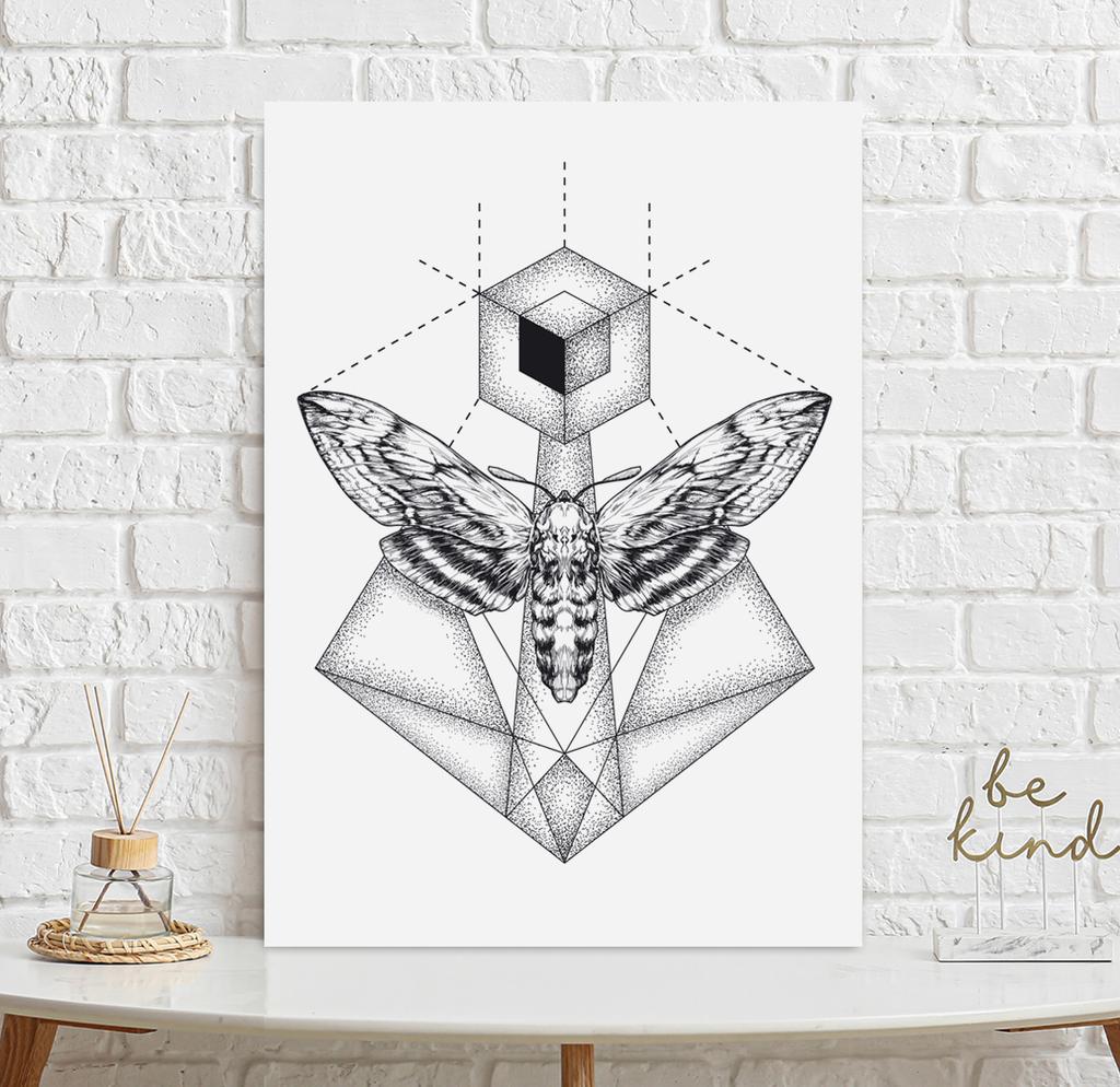 Plakat ćma motyl geometryczny dotwork